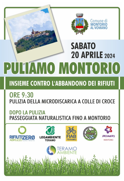 Sabato 20 aprile arriva l'iniziativa "PULIAMO MONTORIO" - Foto