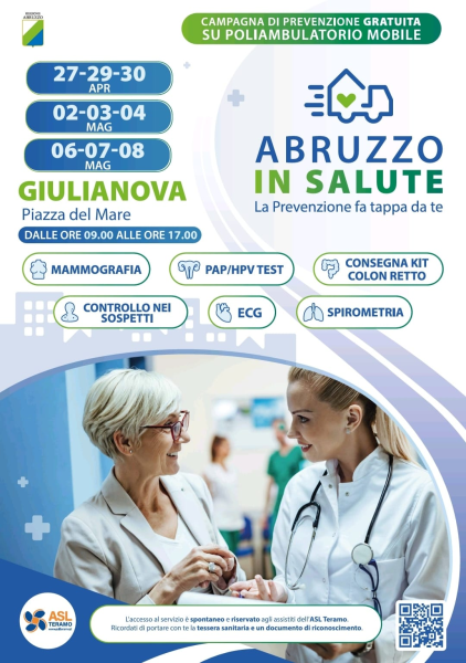 Arriva a Giulianova sabato 27 aprile il camper della campagna di prevenzione gratuita “Abruzzo in Salute” - Foto