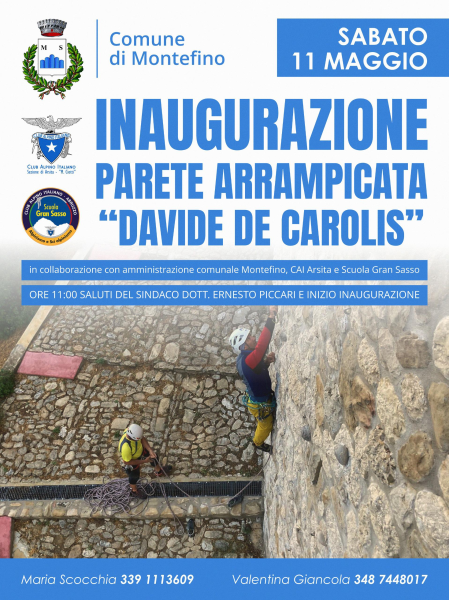 Domani a Montefino l'inaugurazione della parete arrampicata dedicata a Davide De Carolis - Foto